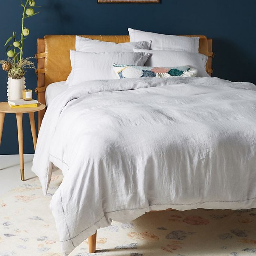 Anthropologie Stitched Linen Duvet Cover & 2 Shams